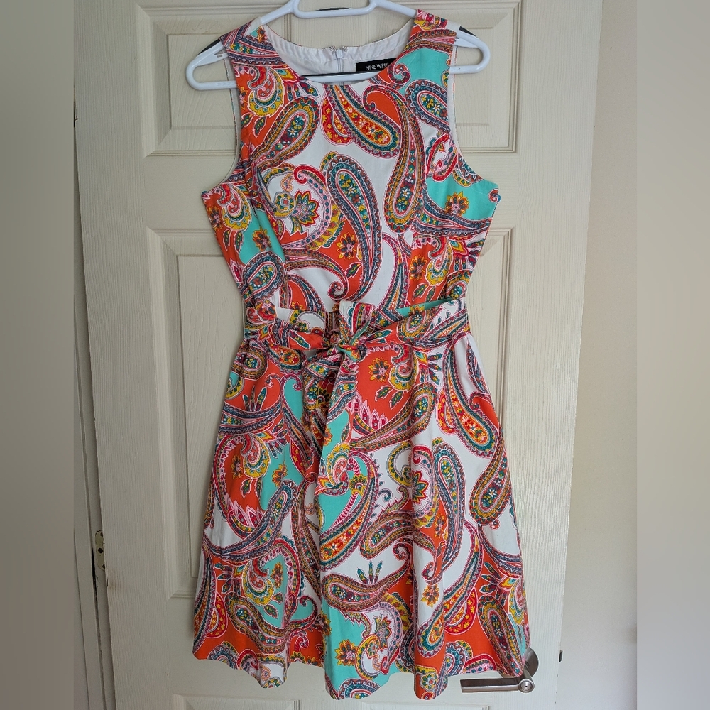 Nine West Lined Paisley Sleeveless Dress Size 6